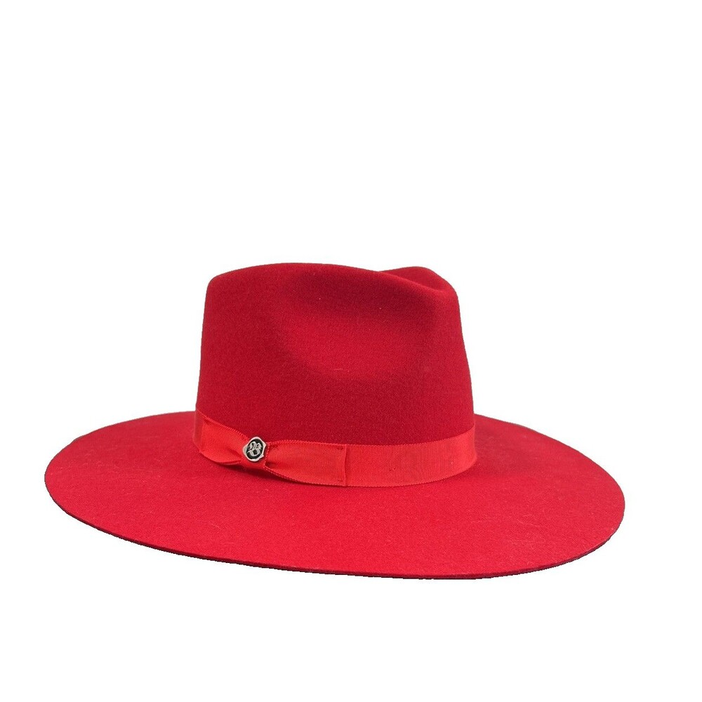 Wide-Brim Red Felt Fedora Hat with Ribbon Detail